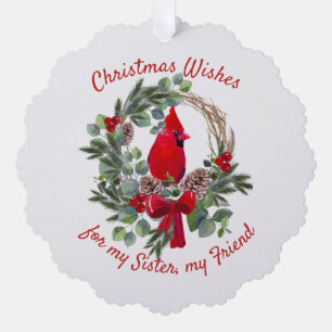 Kerstmis wenst Rode Kardinaal Zuster Vriend Ornament Kaart