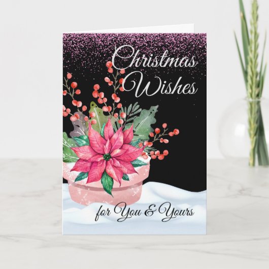 Kerstmis wenst u en de jouwe in roze en groen kaart (Voorkant)