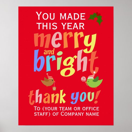 Kerstmis werknemer dank u waardering poster (Voorkant)