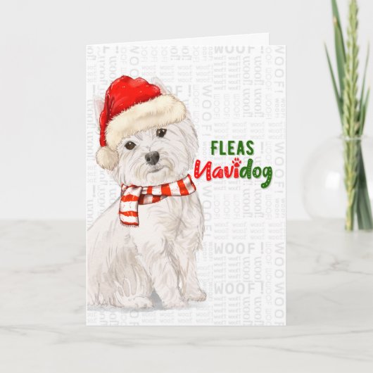 Kerstmis West Highland Terrier Fleas NaviDOG Feestdagen Kaart (Voorkant)