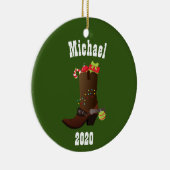 Kerstmis Westerne Cowboy - Aangepersonaliseerde Op Keramisch Ornament (Rechts)