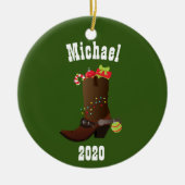 Kerstmis Westerne Cowboy - Aangepersonaliseerde Op Keramisch Ornament (Voorkant)
