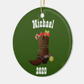 Kerstmis Westerne Cowboy - Aangepersonaliseerde Op Keramisch Ornament (Links)