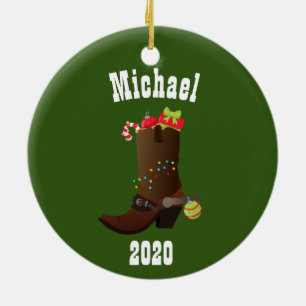 Kerstmis Westerne Cowboy - Aangepersonaliseerde Op Keramisch Ornament