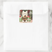 Kerstmis - Westie - Lucky Vierkante Sticker (Tas)