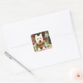Kerstmis - Westie - Lucky Vierkante Sticker (Envelop)