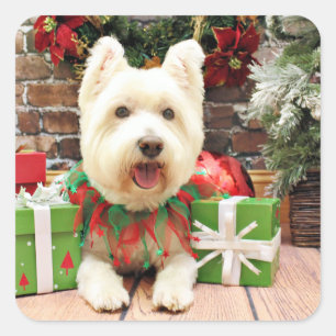 Kerstmis - Westie - Lucky Vierkante Sticker