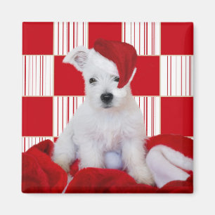 Kerstmis Westie Pup Squares - Vierkante Magneet