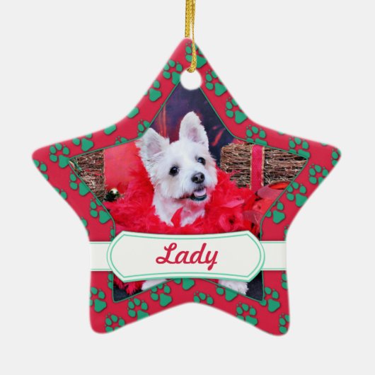 Kerstmis - WestieJack - Lady Keramisch Ornament (Achterkant)