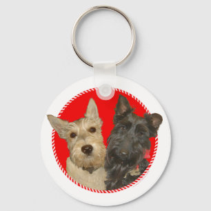 Kerstmis Wheaten & Black Scotties Sleutelhanger