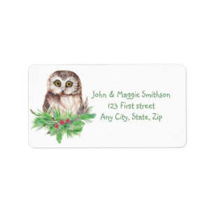 Kerstmis: Whet Owl Bird Natuur Custom Art Etiket