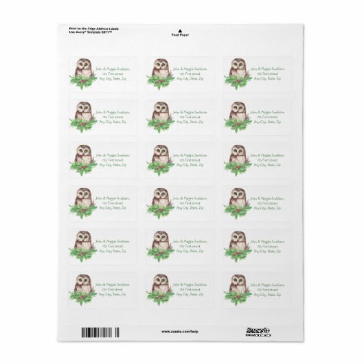 Kerstmis: Whet Owl Bird Natuur Custom Art Etiket (Full Sheet)