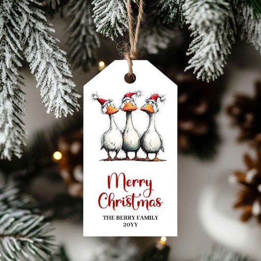 Kerstmis Whimsical Dwaas Ganzen Grappige Cadeaubij Cadeaulabel