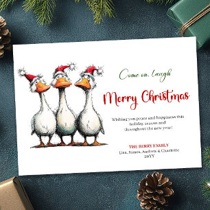 Kerstmis Whimsical Dwaas Ganzen Grappige Wenskaart Feestdagenkaart