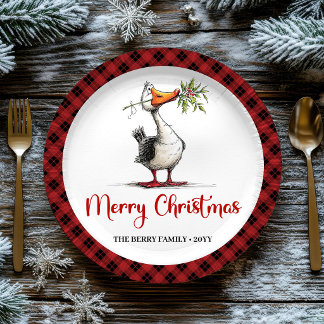 Kerstmis Whimsical Dwaze Gans Grappige Feestborden Papieren Bordje