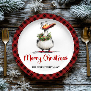 Kerstmis Whimsical Gans Cartoon Grappig Feestje Papieren Bordje
