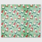 Kerstmis - Whimsical Gnome Kersttijd Groen Cadeaupapier (Vlak)