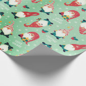 Kerstmis - Whimsical Gnome Kersttijd Groen Cadeaupapier (Hoek)