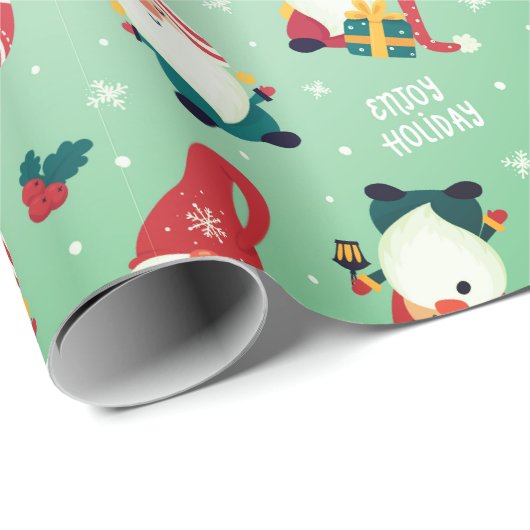 Kerstmis - Whimsical Gnome Kersttijd Groen Cadeaupapier (Rol Hoek)