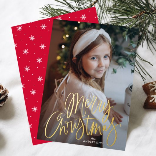 Kerstmis Whimsical Gouden Script Foto Folie Feestdagenkaart
