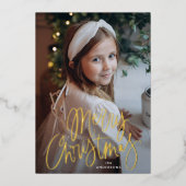 Kerstmis Whimsical Gouden Script Foto Folie Feestdagenkaart (Voorkant)