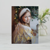 Kerstmis Whimsical Gouden Script Foto Folie Feestdagenkaart (Staand Voorkant)