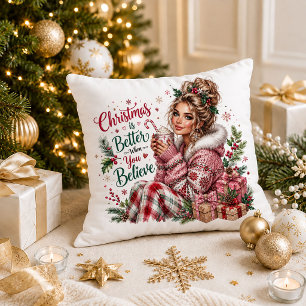 Kerstmis Whimsical Roze Groen Citaat Worp Kussen