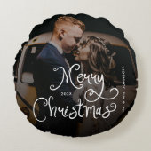 Kerstmis Whimsical Script  Aangepaste foto  Rond Kussen (Voorkant)