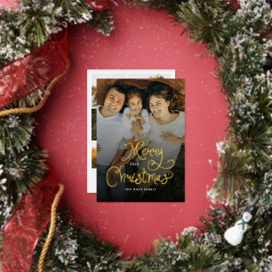 Kerstmis Whimsical Script Familie 7 foto's Folie Feestdagenkaart