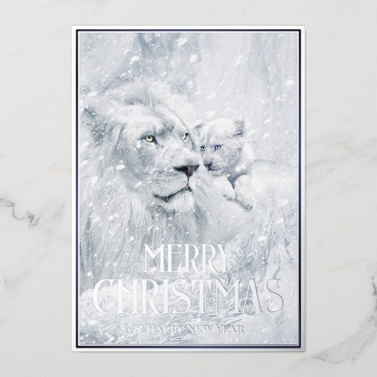 Kerstmis, White Lion Father & Son op Ice - Folie Feestdagenkaart (Voorkant)