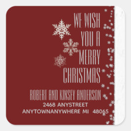 Kerstmis: White Snowflakes Return Address Vierkante Sticker