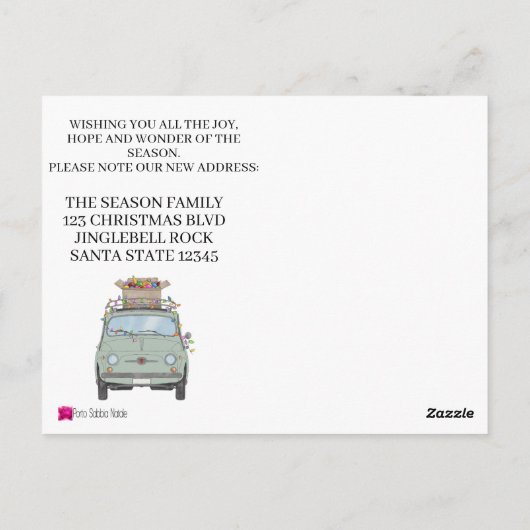 Kerstmis Wij zijn verhuisd Groene auto met lichten Briefkaart (Achterkant)