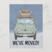 Kerstmis Wij zijn verhuisd Groene auto met lichten Briefkaart (Voorkant)
