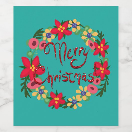 Kerstmis, wijngaard, etiket met wijnflesje (Enkel label)