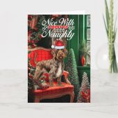 Kerstmis Wijzend Griffon Hond Ondeugend of Nice Feestdagen Kaart (Voorkant)