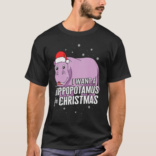 Kerstmis wil ik een hippopotamus voor kerstcadeaut t-shirt (Voorkant)