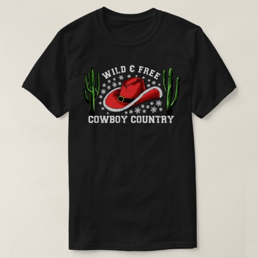 Kerstmis Wild en Gratis Cowboy Land Westerne Koe T-shirt (Design voorkant)