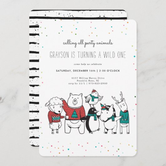 Kerstmis Wild One Party Animal Invitation (Voorkant / Achterkant)