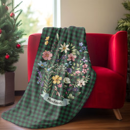 Kerstmis wilde bloem groene baffalo plaid monogram fleece deken