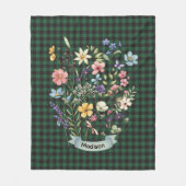 Kerstmis wilde bloem groene baffalo plaid monogram fleece deken (Voorkant)