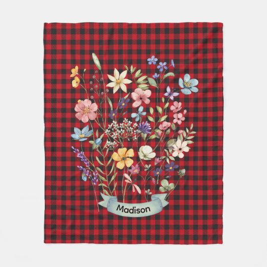 Kerstmis wilde bloemen rode baffalo plaid monogram fleece deken (Voorkant)