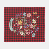 Kerstmis wilde bloemen rode baffalo plaid monogram fleece deken (Voorkant (Horizontaal))