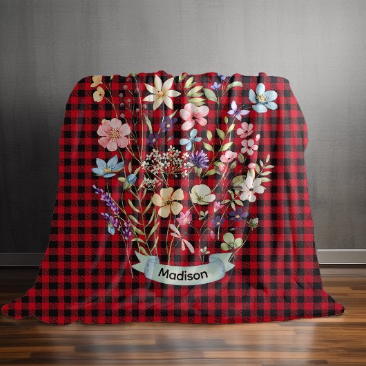 Kerstmis wilde bloemen rode baffalo plaid monogram fleece deken