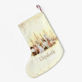 Kerstmis Wilde Dieren Bruine Waterverf Custom Kleine Kerstsok (Achterkant (Hangend))