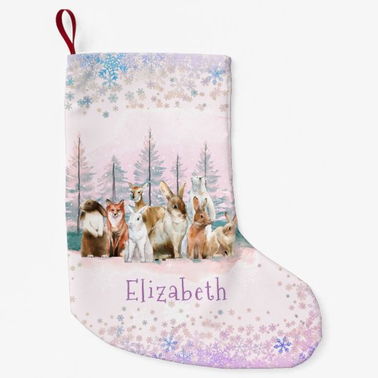 Kerstmis Wilde Dieren Kleurrijke Waterverf Custom Kleine Kerstsok (Voorkant)