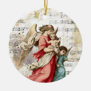 Kerstmis Wings Music Gold Religious Child Keramisch Ornament