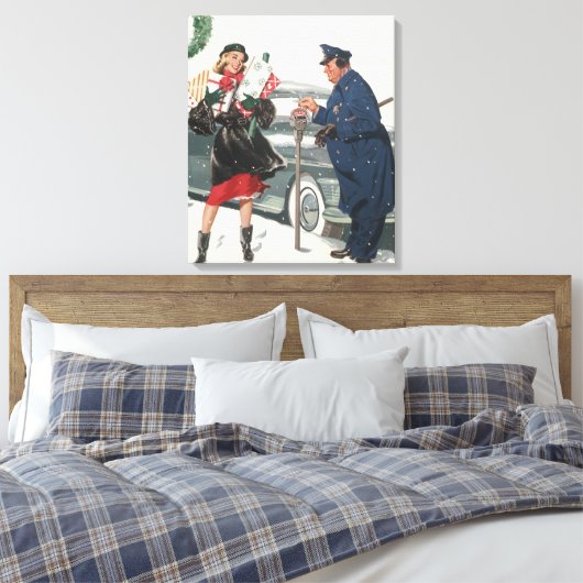Kerstmis, winkelende Cadeaus politieman Canvas Afdruk (Insitu (Slaapkamer))