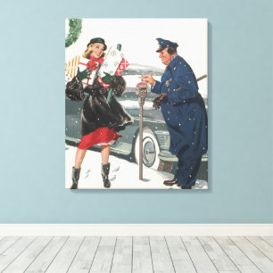 Kerstmis, winkelende Cadeaus politieman Canvas Afdruk
