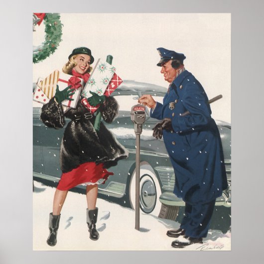 Kerstmis, winkelende Cadeaus politieman Poster (Voorkant)
