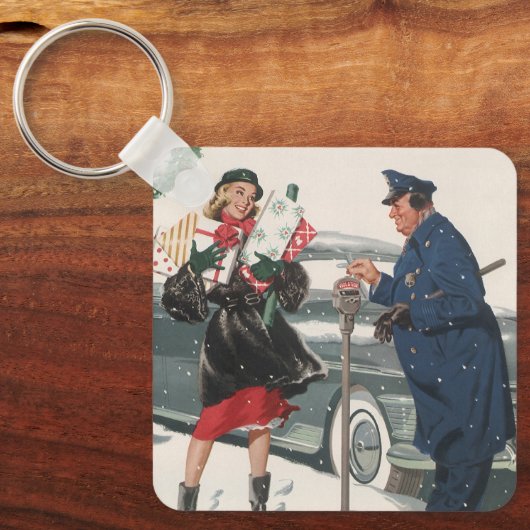 Kerstmis, winkelende Cadeaus politieman Sleutelhanger (Voorkant)